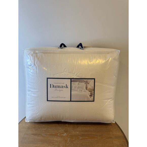 Charter Club Damask King Comforter Set White 3 Pc Cotton Blend NEW $400 - Picture 7 of 8